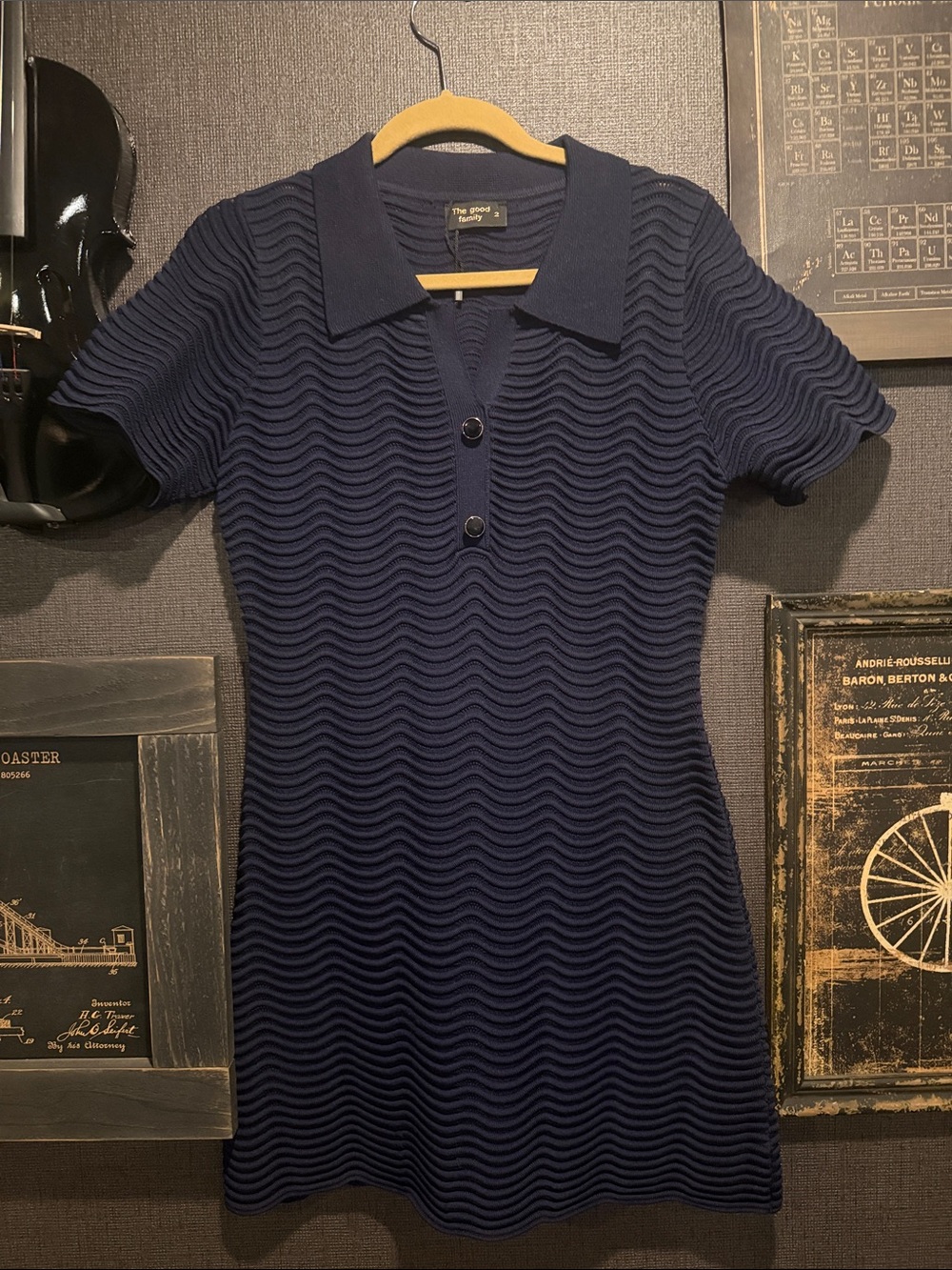 The Good Family: Textured Navy Knit Polo Dress